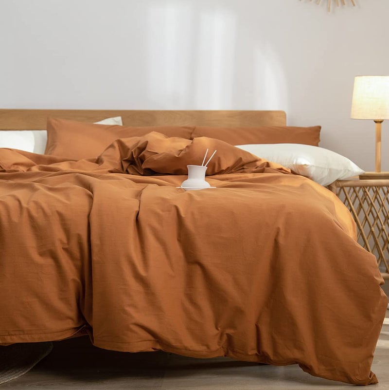 DONEUS 100% Washed Cotton Duvet Cover Set Super Soft Breathable Comfy Natural Linen Like Textured Bedding Set 3 Pieces with Zipper Closure (Burnt Orange, Twin) - Image 4
